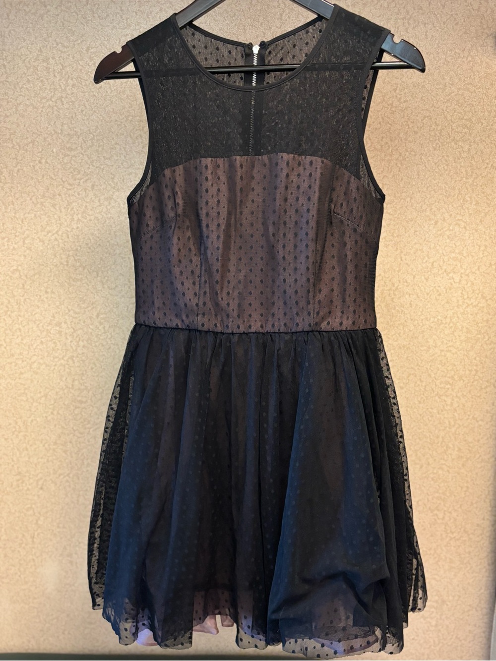 Betsey Johnson Black Sheer Polka Dot Fit-and-Flare Dress